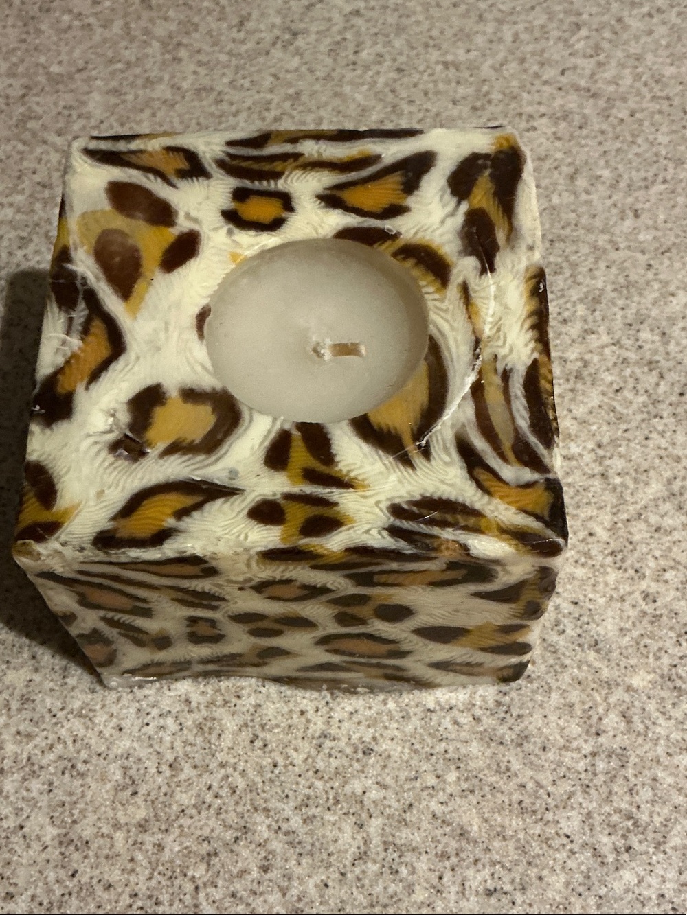 Leopard Pattern Square Tea Light Candles - Brown and Cream set of 3
